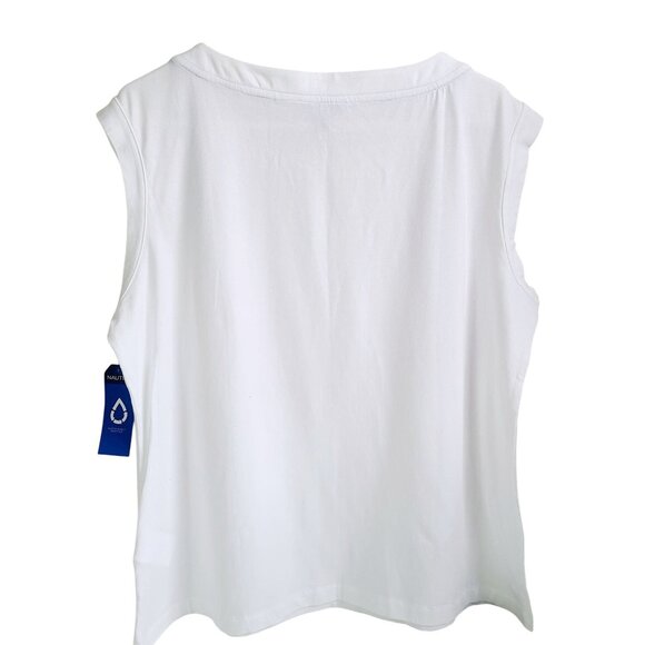 Nautica Women's White Sleeveless Button Shoulder Top Cotton XXL New w/ Tags Gift - Picture 2 of 10